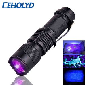 Ceholyd Uv Led Flashlight Mini Penlight Q5 Torch Waterproof 3 Modes Light Zoomable Adjustable Focus Lantern Portable Lamps J220713