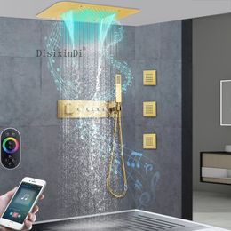 Pommeau de douche Led intégré au plafond, 23x15 pouces, avec système de haut-parleurs musicaux, cascade de pluie, ensemble de robinets de douche thermostatiques pour salle de bains