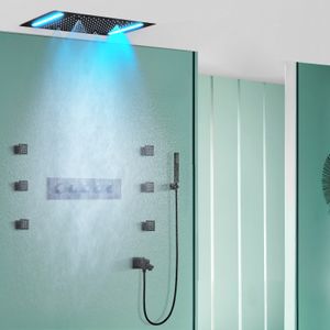 Douche supérieure intégrée au plafond, pomme de douche LED 500x360mm, ensemble de robinets de douche thermostatiques noirs pour salle de bains