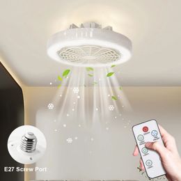 Ventilateur de plafond avec lumières et télécommande E27 Convertisseur Base à double usage LED lampe à fans intelligente ventilateurs de plafond silencieux pour chambre à coucher