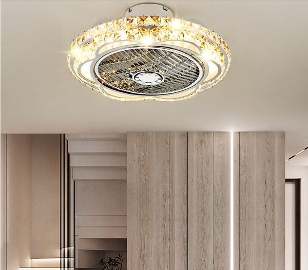 Ventilateur de plafond avec télécommande, lampe de salon, lumière LED intégrée, Luminaire de décoration moderne en cristal