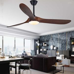 Ventilateurs de plafond 2023 Lampe de ventilateur en bois massif Salon Restaurant Lustre électrique Intégré Rétro Grand vent Frequen
