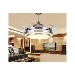 Plafondventilatoren 31 8/9 moderne chroom ronde led-ventilatorverlichting met opvouwbare onzichtbare bladen 100-240V lichtdruppel levering verlichting Ind Dhled