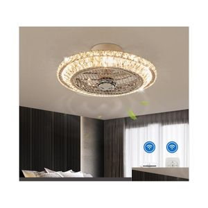 Ventilateurs De Plafond Bluetooth Cristal Intelligent Moderne Led Ventilateur Lampes Avec Lumières App Télécommande Ventilateur Lampe Silencieux Moteur Chambre Décor Dhl0R