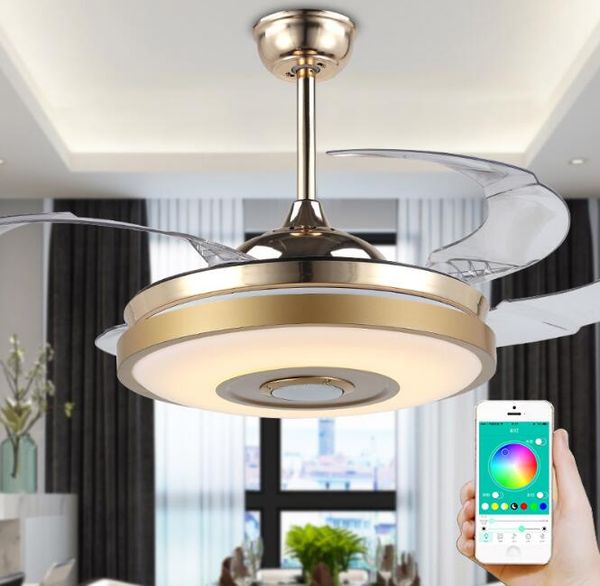 Ventilateurs de plafond Musique Bluetooth lampe de ventilateur de plafond invisible restaurant lampe suspendue LED salon minimaliste moderne