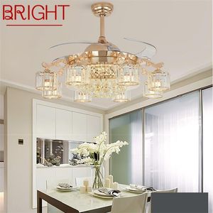 Plafondventilatoren Bright Fan Lights Luxury Crystal Lamp afstandsbediening zonder mes Modern Gold voor huis eetkamer