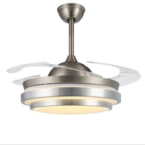 Ventilateurs de plafond avec lumières 42 pouces Ventilateur de plafond moderne chromé Lames rétractables Cristal LED Lustre Ventilateur avec télécommande Fandelier 2020