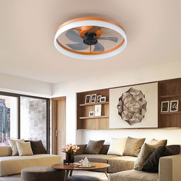 Lámpara de ventilador moderna Ventiladores de techo con luces LED regulables Instalación integrada de ventiladores de techo modernos y delgados (naranja)