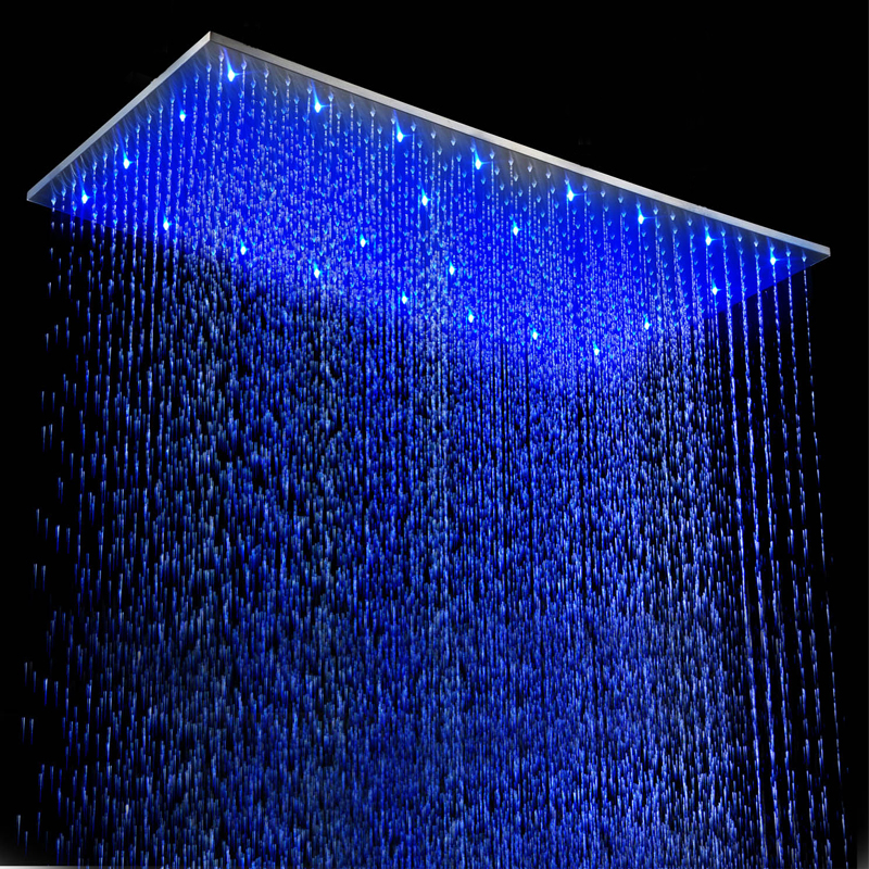 Plafond LED Douche Tête de douche de bain Grande pluie Panneau aérien de pluie 304 Acier inoxydable Finition brossée Douches de douche 500 * 1000mm ou 400 * 800mm