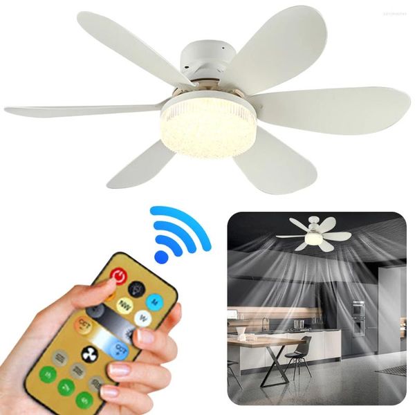 Plafonniers 2 en 1 Socket Fan Light avec télécommande électrique 6 pales ventilateurs LED synchronisation pour bureau de garage