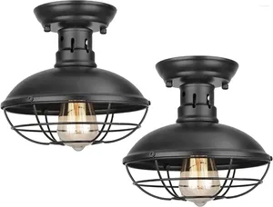 Plafonniers Lot de 2 plafonniers encastrés pour ferme - Lampe industrielle en métal noir Easric pour couloir, hall d'entrée, cuisine, porche