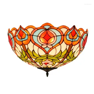 Plafondlampen 20 inch land perzik restaurant licht vintage kleurrijke gebrandschilderd glazen koepel voor versierde semi -lampstijl tiffany