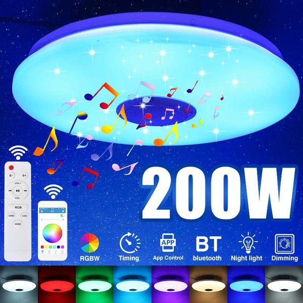 Luces de techo de 200 W, luz LED regulable con Control de aplicación, mando a distancia, altavoz Bluetooth, música, 220 V, iluminación moderna IR para el hogar