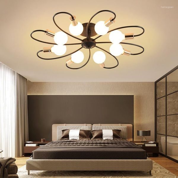 Luces de techo 3-8 Light Sputnik Black And Gold Chandelier E27 Accesorios de iluminación modernos para dormitorio Sala de estar