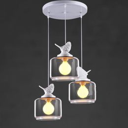 Plafondverlichting 3 koppen moderne korte hars vogel led lampen glazen lampenkap balkon creatief droplight xu