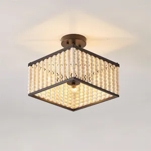 Plafonniers 4 ampoules bohême carré perles en bois encastré lumière pour chambre à coucher lampe à LED luminaires d'intérieur 9201