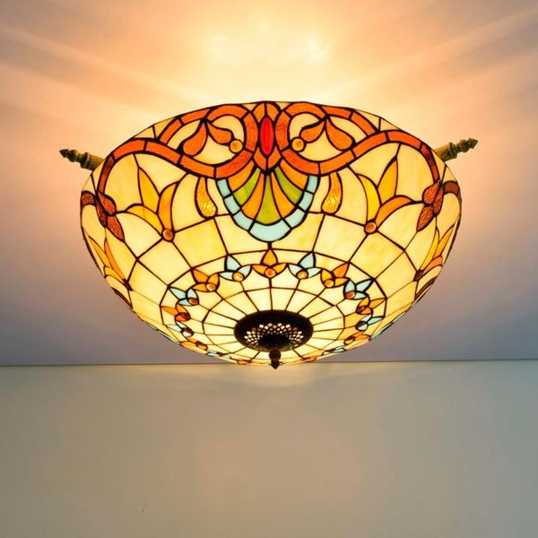 Plafonniers 55cm Créatif Verre Coloré Petit Salon Salle À Manger Chambre Art Demi Lampe Tiffany Baroque