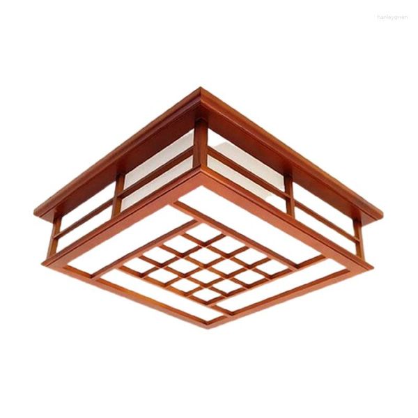 Plafonniers 55x55cm carré lampe à LED en bois massif en finition acajou éclairage de Style japonais pour la maison salon chambre