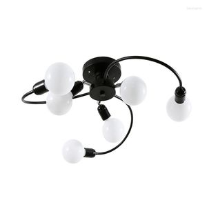 Plafonniers 6 Têtes E27 Ampoule Fer Lustres Salon Noir LED Lampes Lustre Moderne Éclairage Suspension Lampe Loft