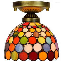 Plafonniers 8 pouces de style bohème coloré rond Tiffany vitrail petite lampe de lustre de salle de bain pour l'éclairage de la maison intérieure