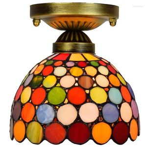 Plafondlampen 8 inch Bohemenstijl gekleurde ronde Tiffany gebrandschilderd glas kleine badkamer kroonluchter lamp voor binnenhuisverlichting