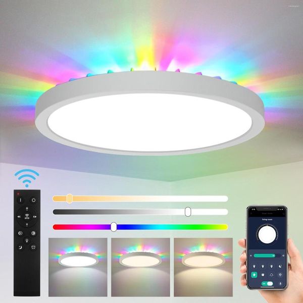 Plafonniers AC85-265V Lampe Ly Sans Fil APP/Télécommande Panneau RVB Lustre De Plafond Dimmable En Continu Pour Chambre Balcon