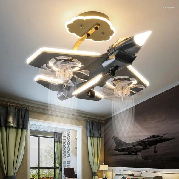 Plafonniers avion ventilateur lumière sans lame silencieux refroidissement enfants dessin animé chambre modèle avion intérieur