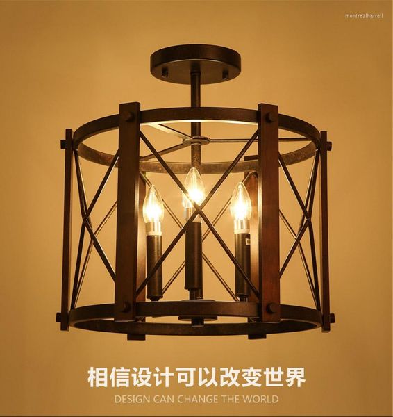 Plafonniers Américain Industriel Vintage Loft Style Cercle En Fer Forgé Allée Lampe Foyer Café Décoration Lumière