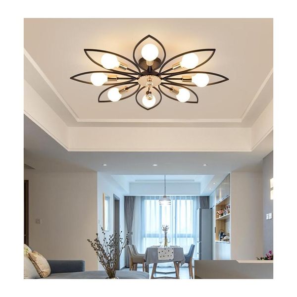 Lautres de plafond lesmpes de salon américain Modern Minimaliste Iron Chandelier Creative Dining Lampe Drop Livraison Éclairage Indoor DH8AL