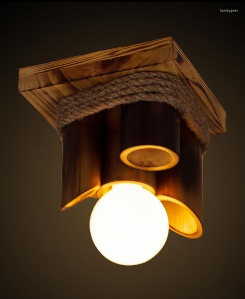 Luces de techo Luz de estilo americano Lámpara de balcón vintage Madera Lámparas de cuerda de moda de bambú chino