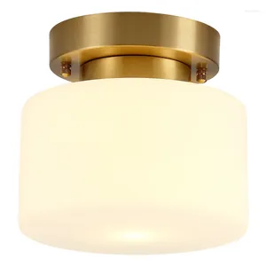 Lights de plafond style American Real Brass Lamp Corridor Corridor Asle Light White Grosted Glass Shade Lampes and Lanterns E27