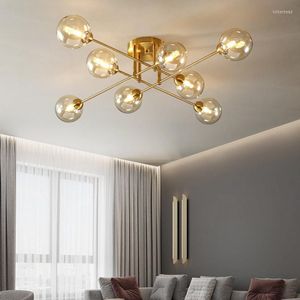 Luces de techo American Vintage Iron Art Chandelier LED G4 Gold Glass Magic Bean Sala de estar Dormitorio El Postmodern Interior Lámpara colgante decorativa