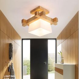 Plafonniers Artpad Tatami lumière japonaise pour éclairage à la maison abat-jour en verre E27 lampe à LED Base en bois couloirs porche luminaires