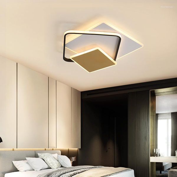 Plafonniers Chambre Lampe À LED Décor Pour Foyer Cuisine Salle D'étude Carré Doré Lustre Suspendu Éclairage Intérieur