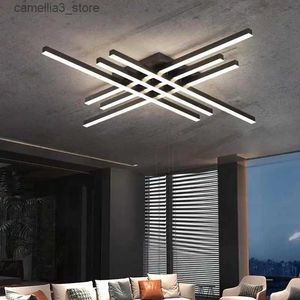 Plafondverlichting Zwarte kroonluchter vierkante slaapkamer lampen woonkamer lamp led plafondlamp Nordic minimalistische creatieve led plafondlamp strip verlichting Q231120