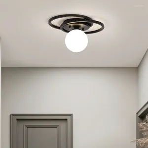 Plafondverlichting Zwart Goud LED-lamp met glazen bol voor entree Balkon Binnenverlichting Slaapkamer Woonkamer