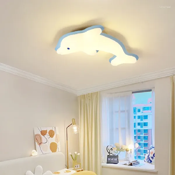 Luces de techo Delfín Azul Luz linda de la habitación de los niños LED Lámparas de dormitorio modernas y cálidas románticas para bebés, niños y niñas