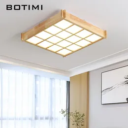 Louleurs de plafond Botimi Square Lattice Wood LED avec télécommande pour la chambre Rectangle des lampes de salon monté surface en bois