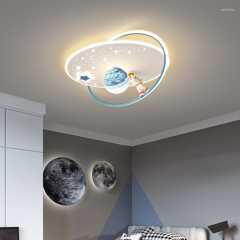 Luzes de teto meninos e meninas moderno simples astronauta quarto infantil luz criativa planeta dos desenhos animados
