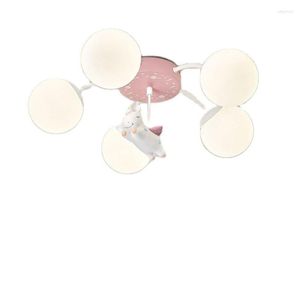 Plafondverlichting Cartoon Roze Astronaut Kinderkamer Slaapkamer Lampen Magische Boon Witte Bal Verlichting Decoratief Licht