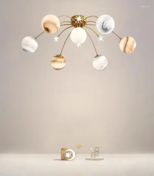 Plafonniers lustre pour enfants LED planète salon enfants maison boule de verre lustre lampe pour enfants