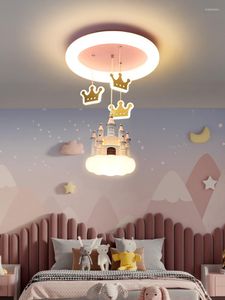 Plafondlampen kinderkamer kroonluchter meisje slaapkamer licht creatieve cartoon roze hart kasteel kroon prinses