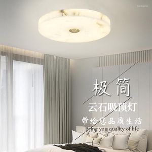 Plafondlampen Chinese stijl all-copper marmeren lamp Minimalistisch rond slaapkamer creatief licht luxe villa studie gangpad