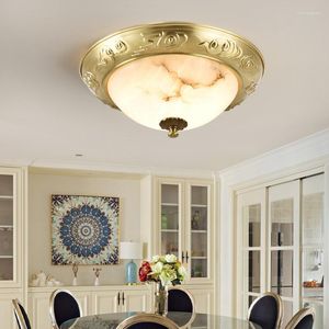 Plafondlampen Chinese stijl Alle koperen marmeren lamp Moderne eenvoudige villa woonkamer slaapkamer gang