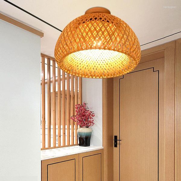 Luces de techo Lámpara de bambú de estilo chino Sala de estar simple americana Porche Pasillo Pasillo Mesa Redonda Creativa