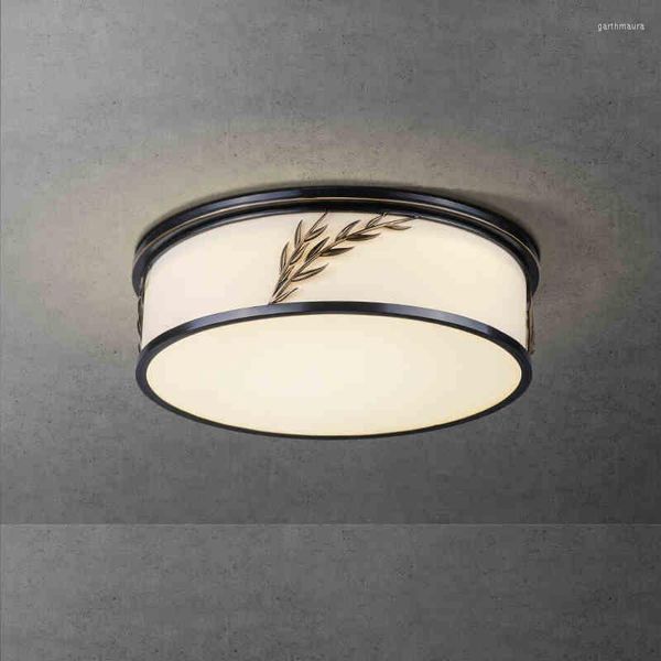 Plafonniers Lampe de style chinois tout tissu de cuivre rond chambre principale chambre d'amis moderne minimaliste entrée balcon