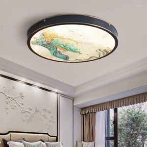Luces de techo Lámpara de estilo chino Cobre Esmalte Color Dormitorio Sala de estar Estudio El Luz interior Led Redondo Antiguo
