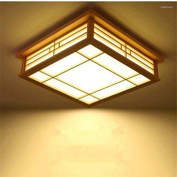 Luces de techo Estilo chino Luz de madera Decoración de sala de estar Lámpara LED Tatami japonés Iluminación de comedor Madera