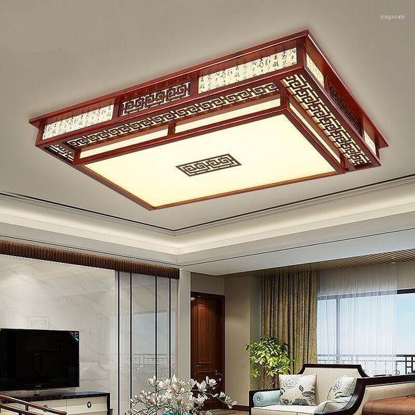 Plafonniers de style chinois en bois pour salon moderne rectangle lampes en bois massif chambre cuisine balcon couloir éclairage