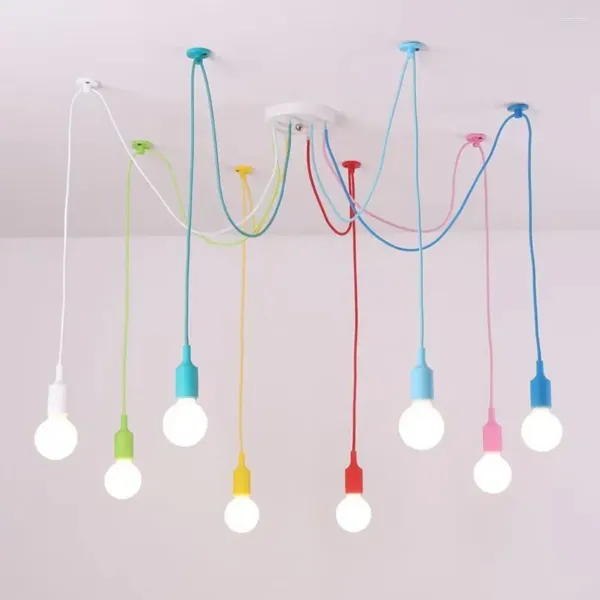 Louteurs de plafond araignée colorée E27 support de lustre à LED lampe en silicone suspension légère pour enfants pour bébé crèche décor de salon
